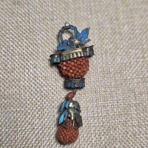 Antique Chinese Kingfisher Feather Pendant with Coral Beads